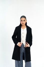 Long Coat with Patch Pockets - Black