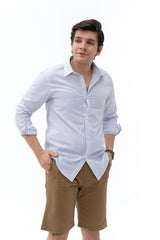 Men's Regular Fit Full Sleeve Shirt - White Blue Pinstripe