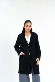 Long Coat with Patch Pockets - Black