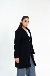 Long Coat with Patch Pockets - Black