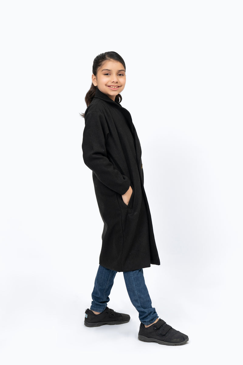 Girls Double Breasted Wool Coat - Black