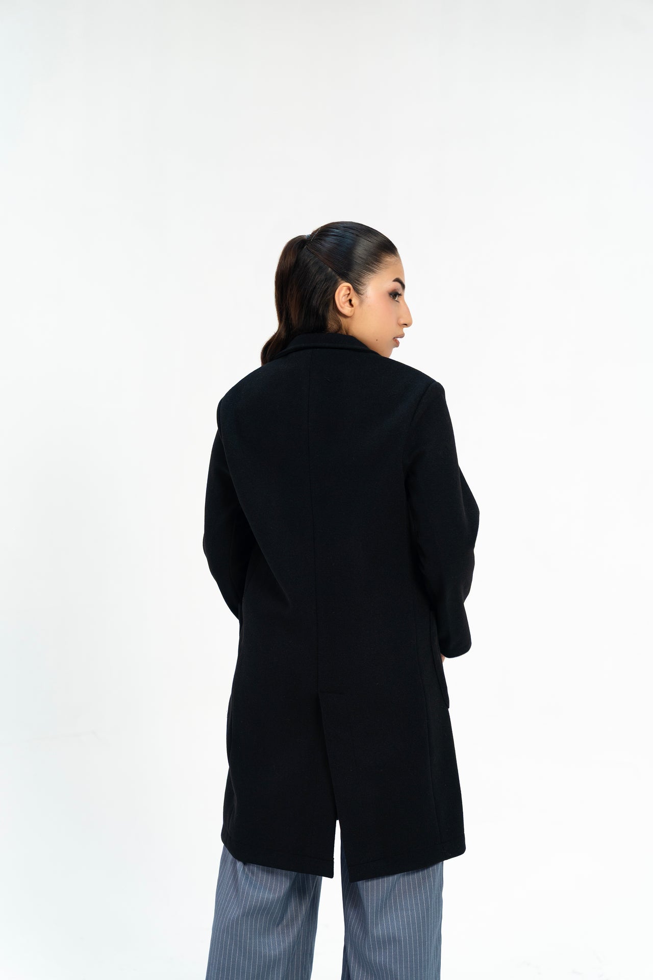 Long Coat with Patch Pockets - Black