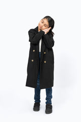 Girls Double Breasted Wool Coat - Black