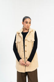 Sherpa Long Vest - Beige