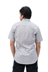 Men's Short Sleeved Curved Hem Shirt - Grey White Striped