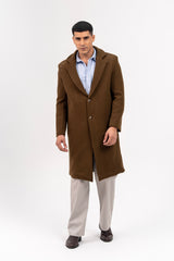 Men's Long Wool Coat - Greenish Brown