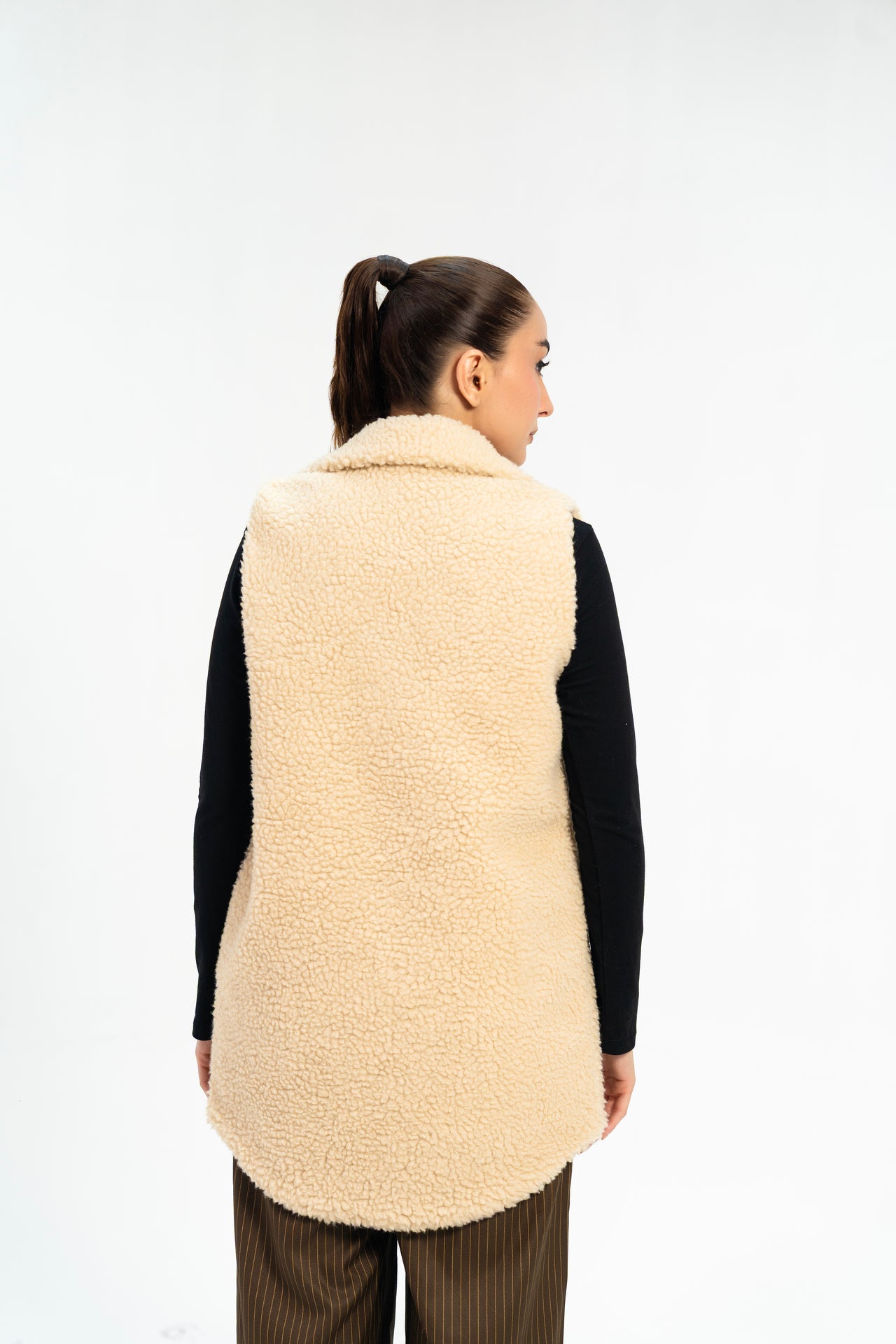 Sherpa Long Vest - Beige