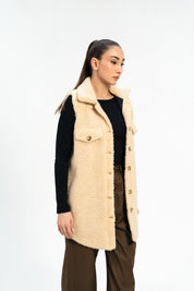 Sherpa Long Vest - Beige