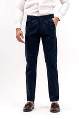 Men's Pleated Straight Pant - Navy Blue