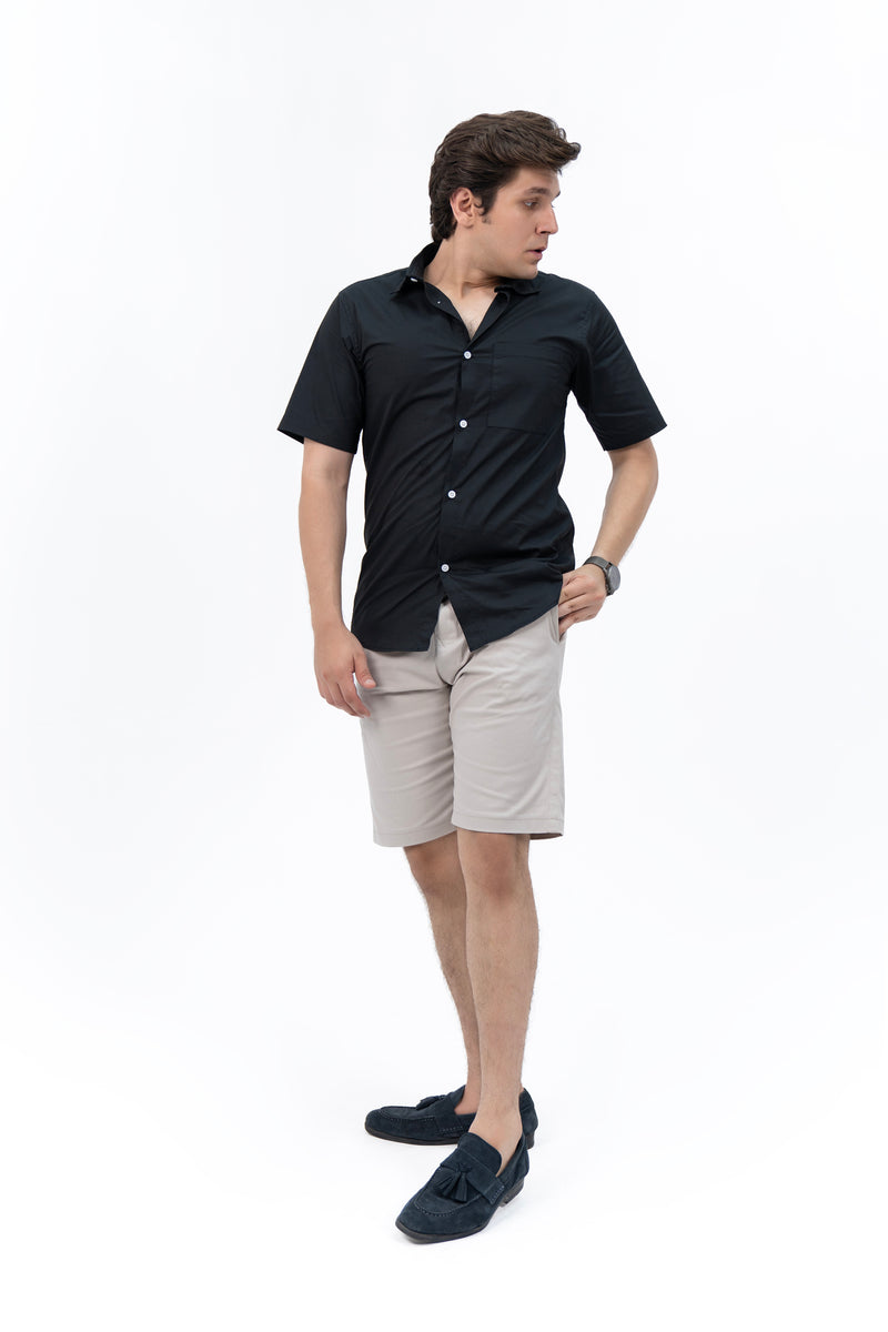 Men's Short Sleeved Curved Hem Shirt - Black