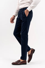 Men's Pleated Straight Pant - Navy Blue