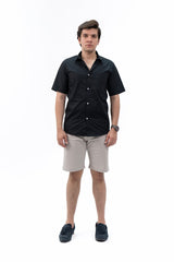 Men's Short Sleeved Curved Hem Shirt - Black