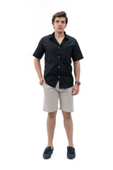 Men's Short Sleeved Curved Hem Shirt - Black