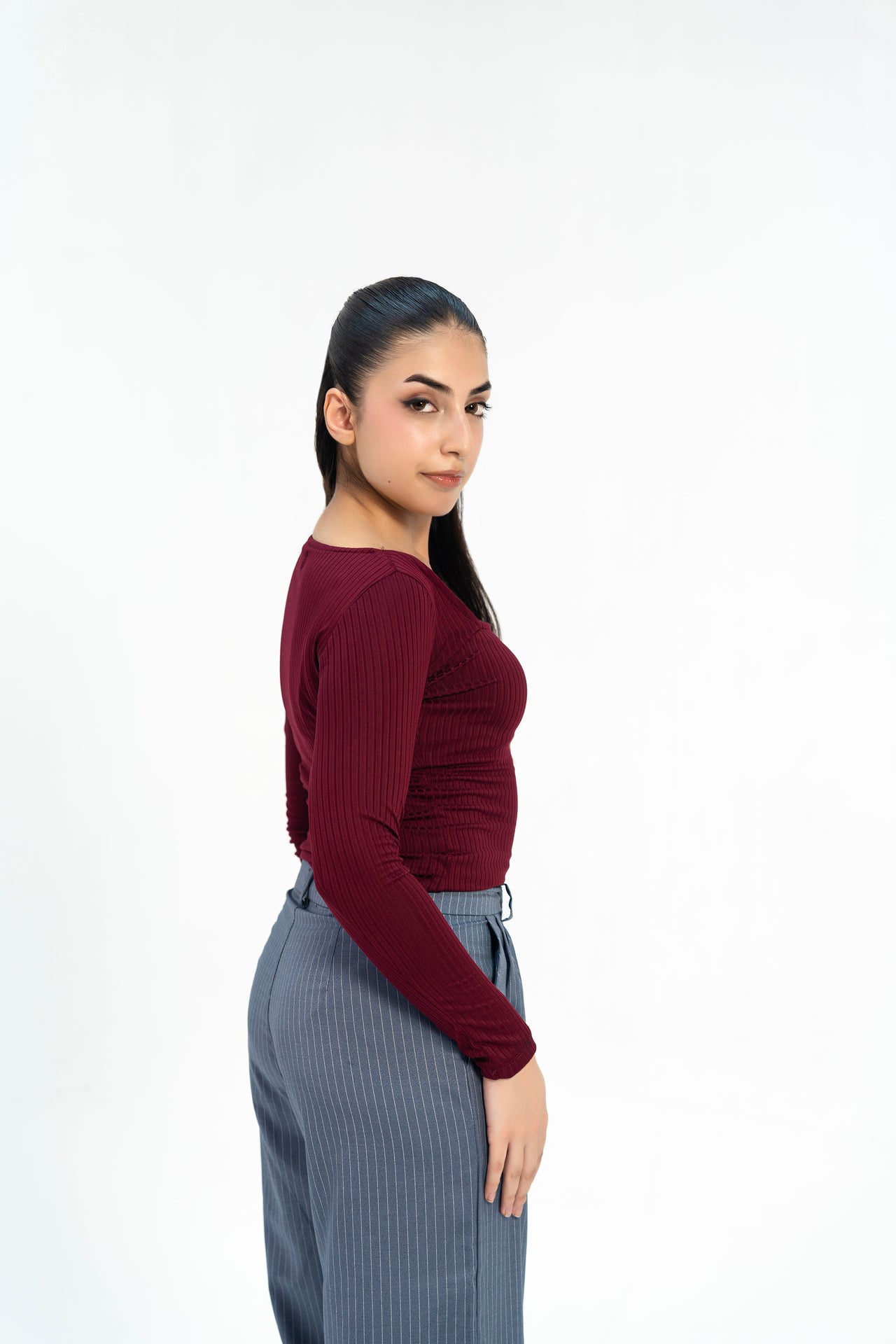 Square Neck Cropped Top - Burgundy