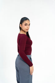 Square Neck Cropped Top - Burgundy