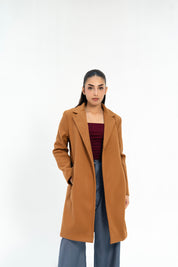 Classic One-Button Wool Coat - Camel
