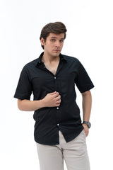 Men's Short Sleeved Curved Hem Shirt - Black