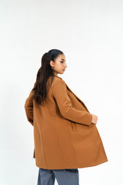 Classic One-Button Wool Coat - Camel