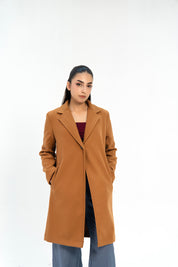 Classic One-Button Wool Coat - Camel