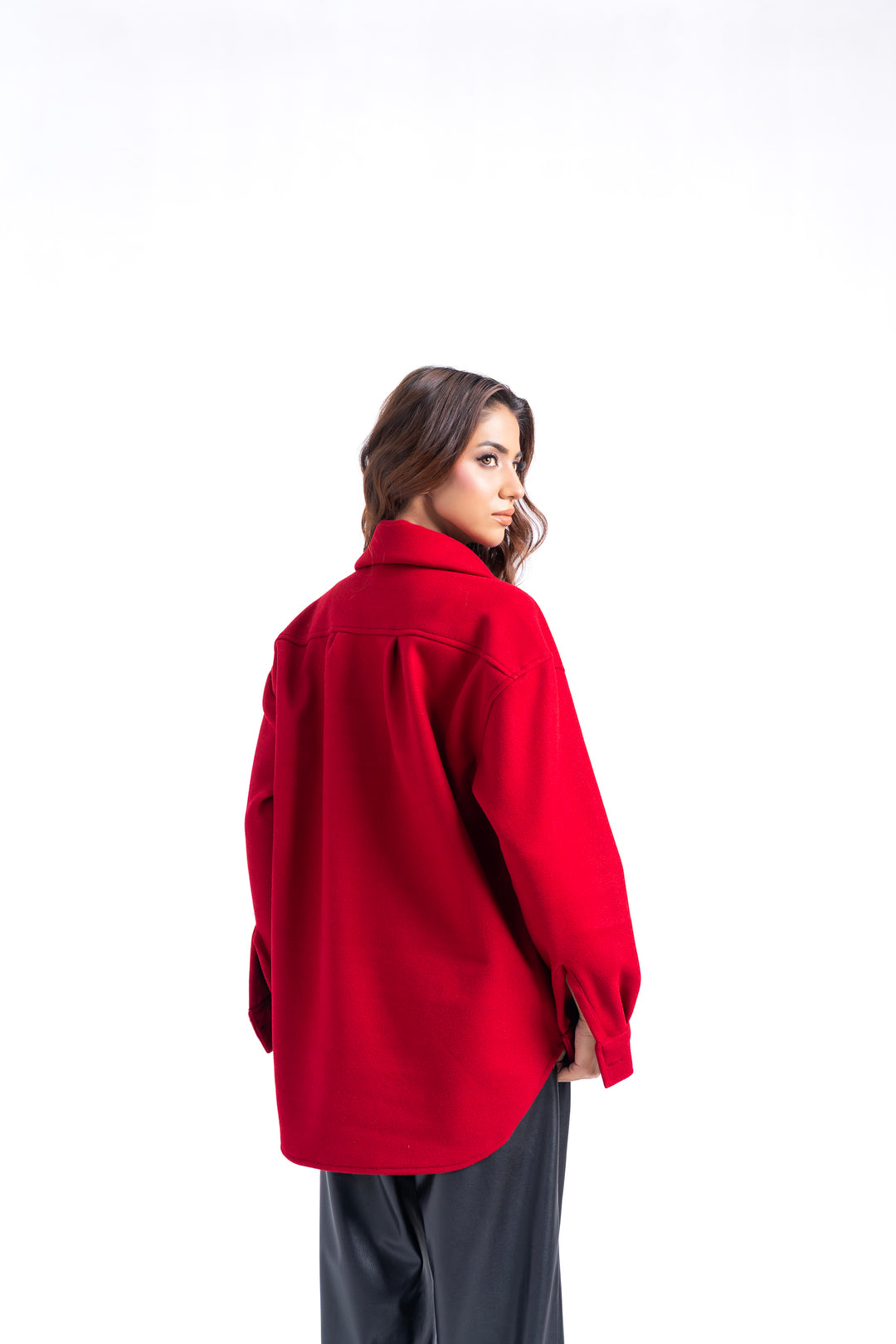 Oversized Shacket in Wool - Maroon