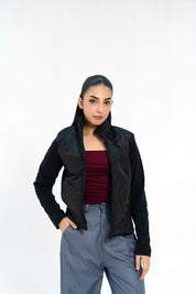 Contrast Puffer Jacket - Black