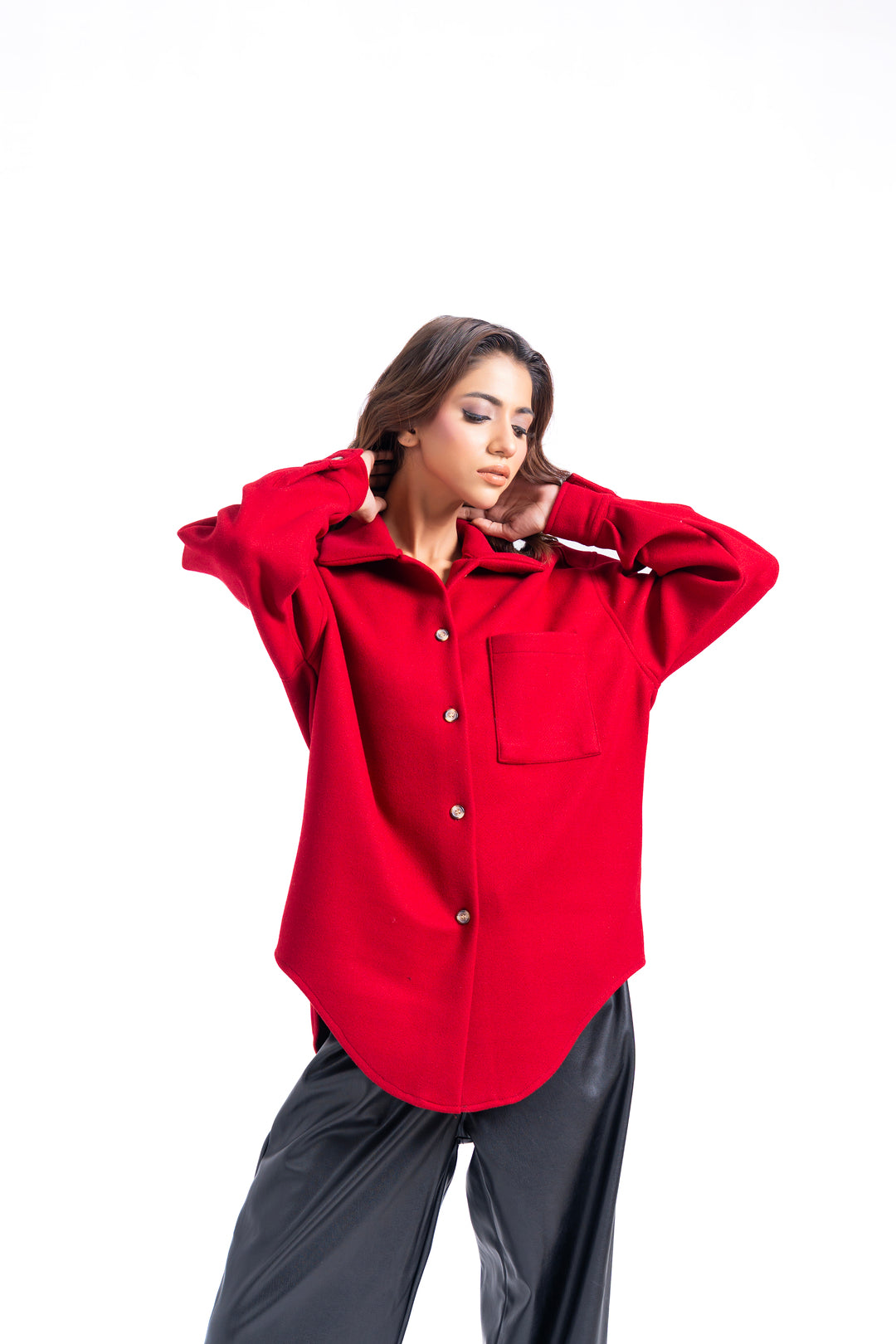 Oversized Shacket in Wool - Maroon