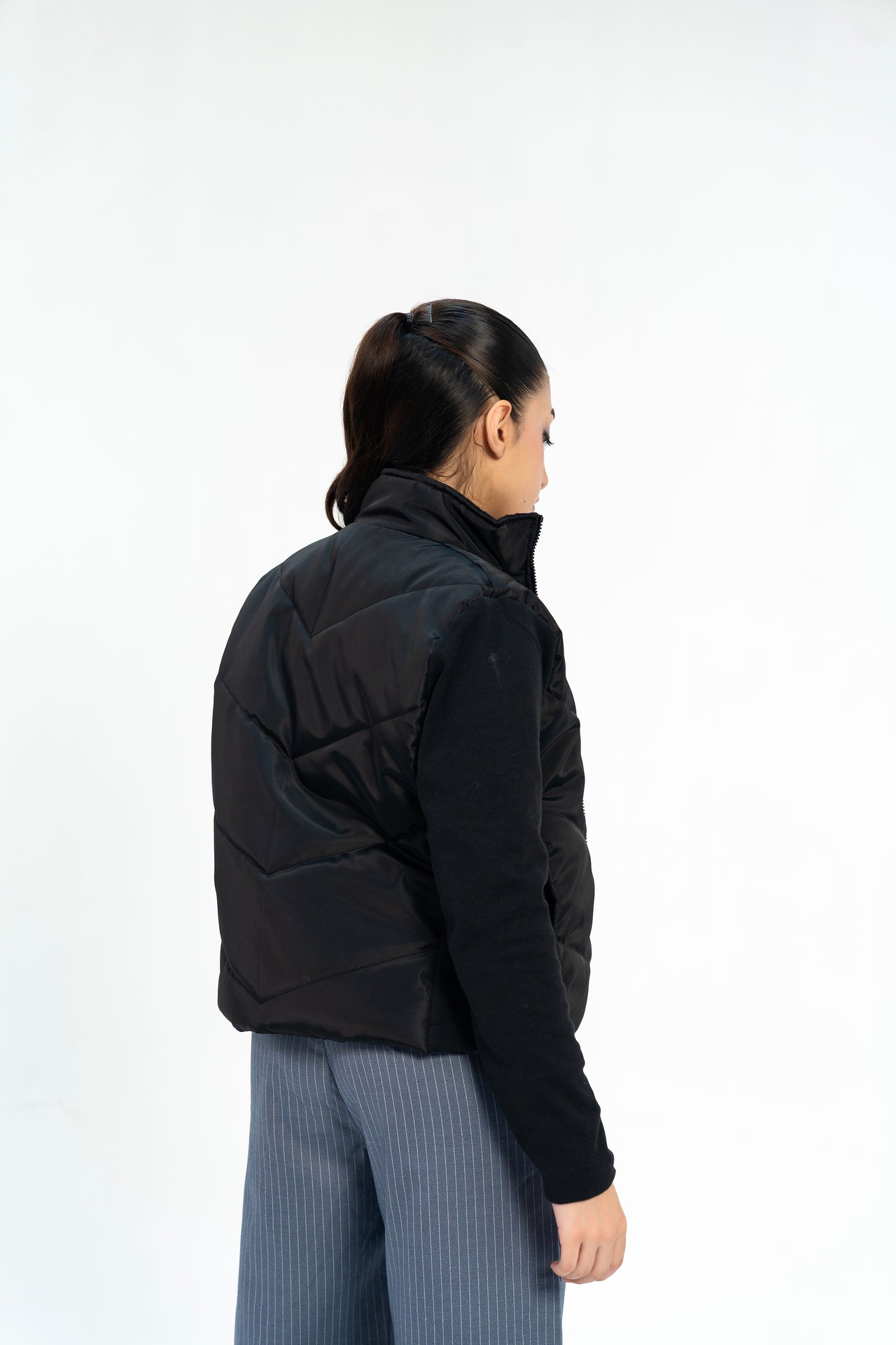 Contrast Puffer Jacket - Black