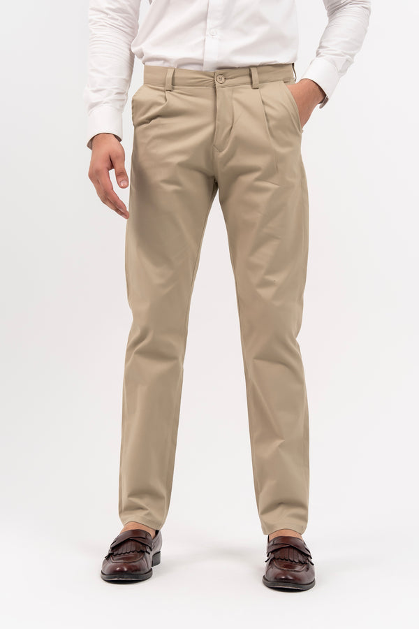 Men's Pleated Straight Pant - Beige