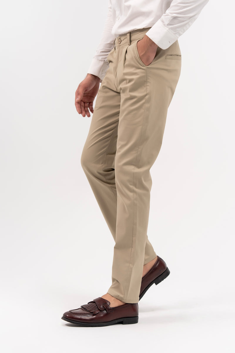 Men's Pleated Straight Pant - Beige