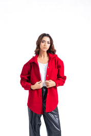 Oversized Shacket in Wool - Maroon