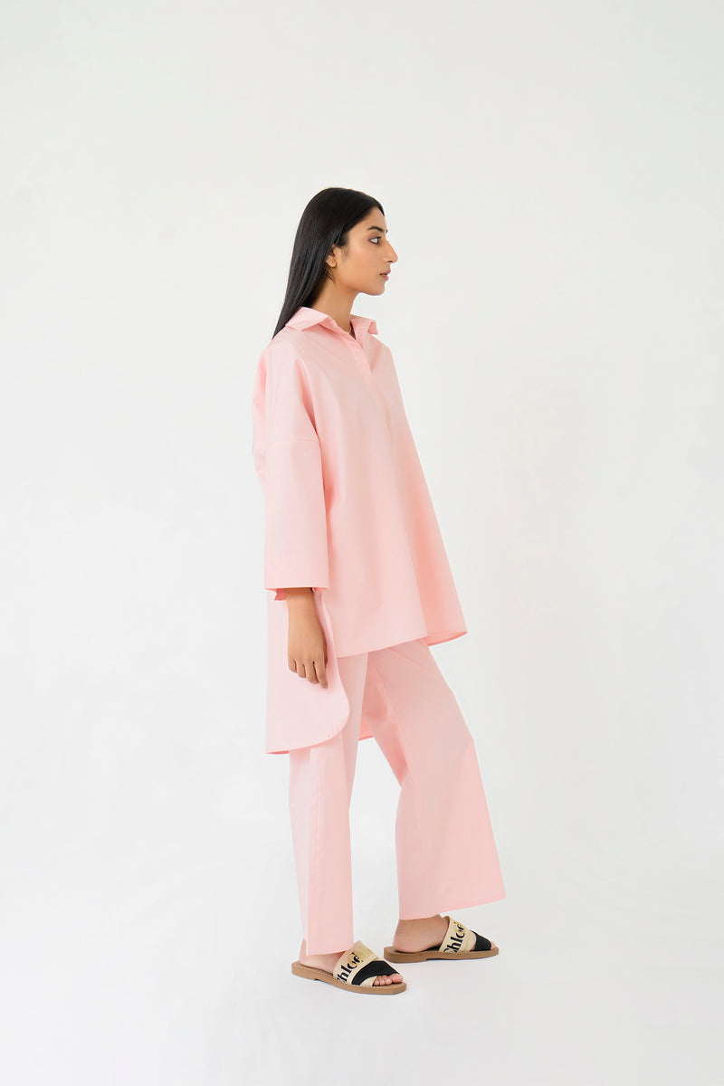 High Low Collared Tunic - Rose Pink