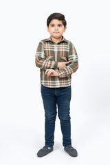 Boys Overshirt with Pockets in Flannel - Green White Check