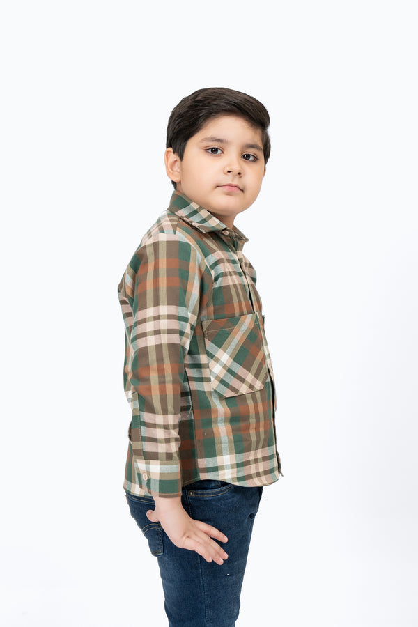 Boys Overshirt with Pockets in Flannel - Green White Check