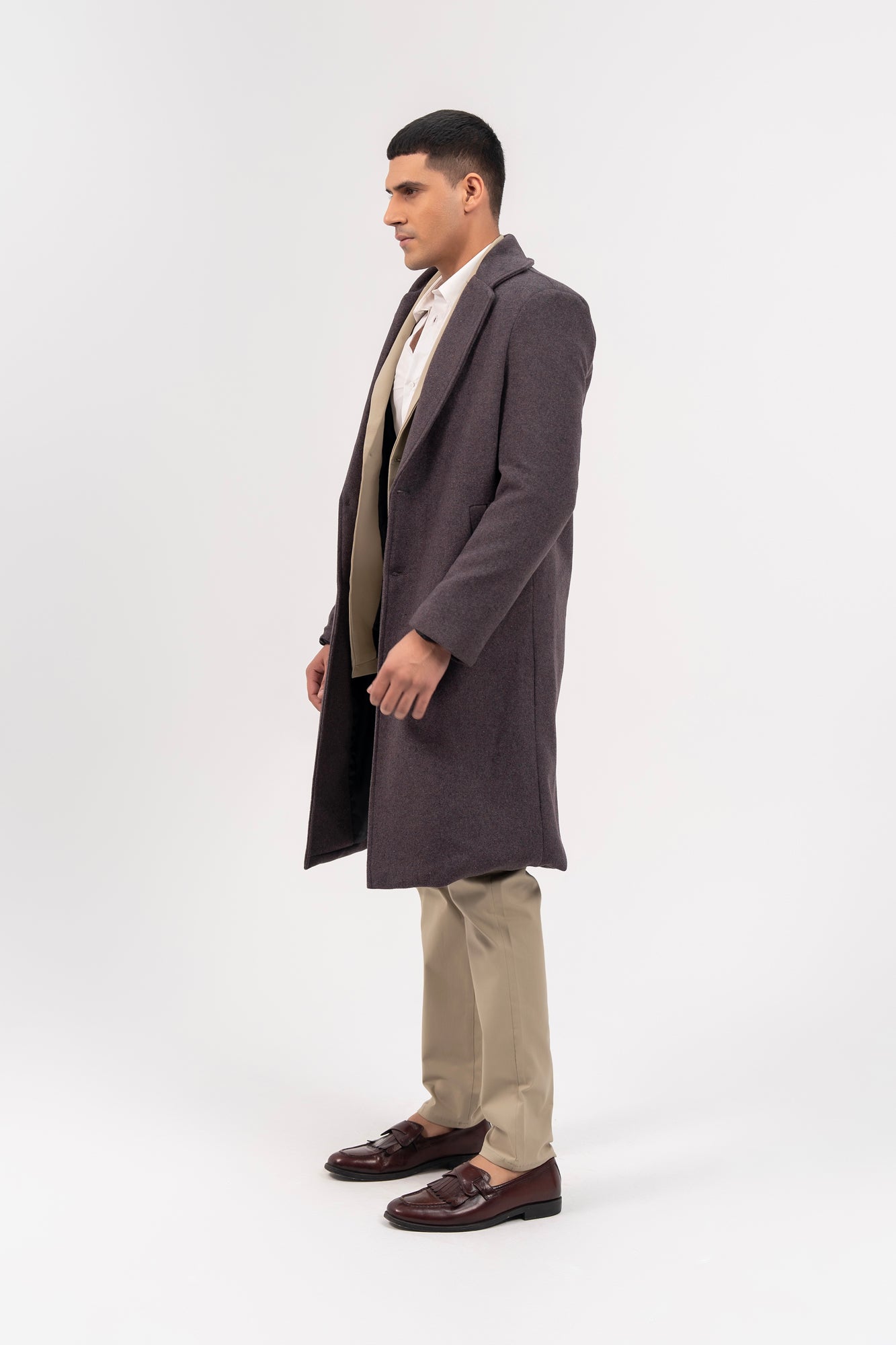 Men's Long Wool Coat - Charcoal