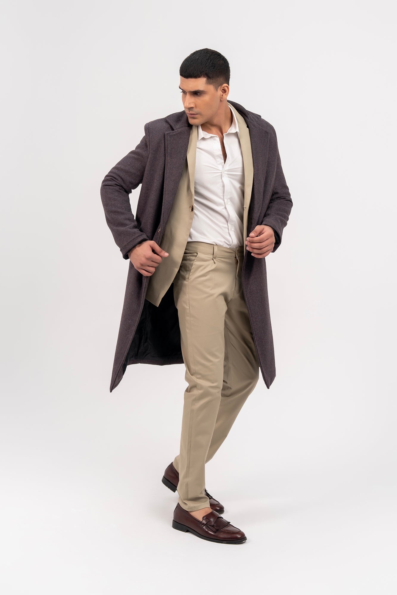 Men's Long Wool Coat - Charcoal