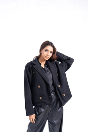 Double Breasted Wool Jacket - Black