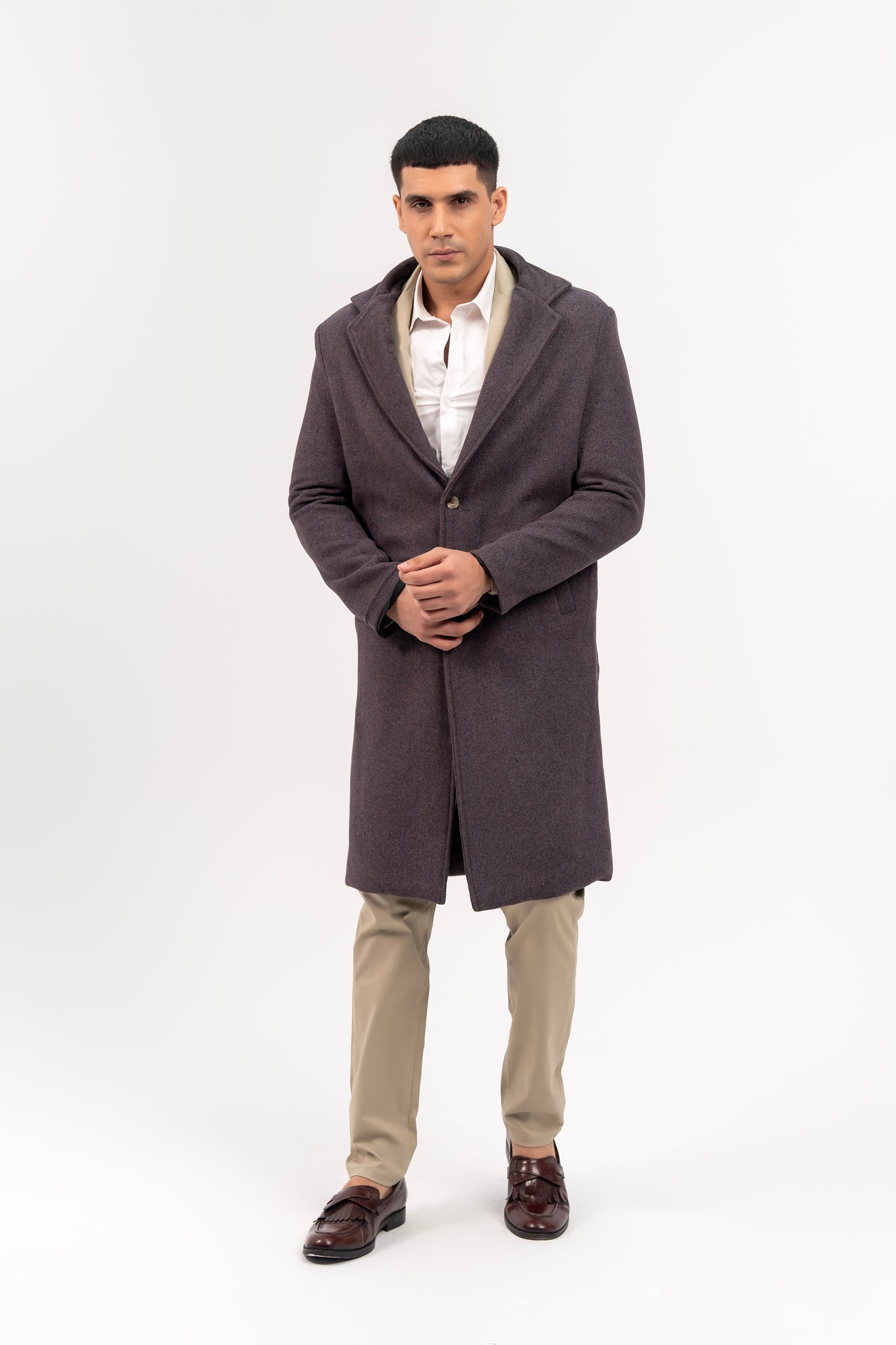 Men's Long Wool Coat - Charcoal