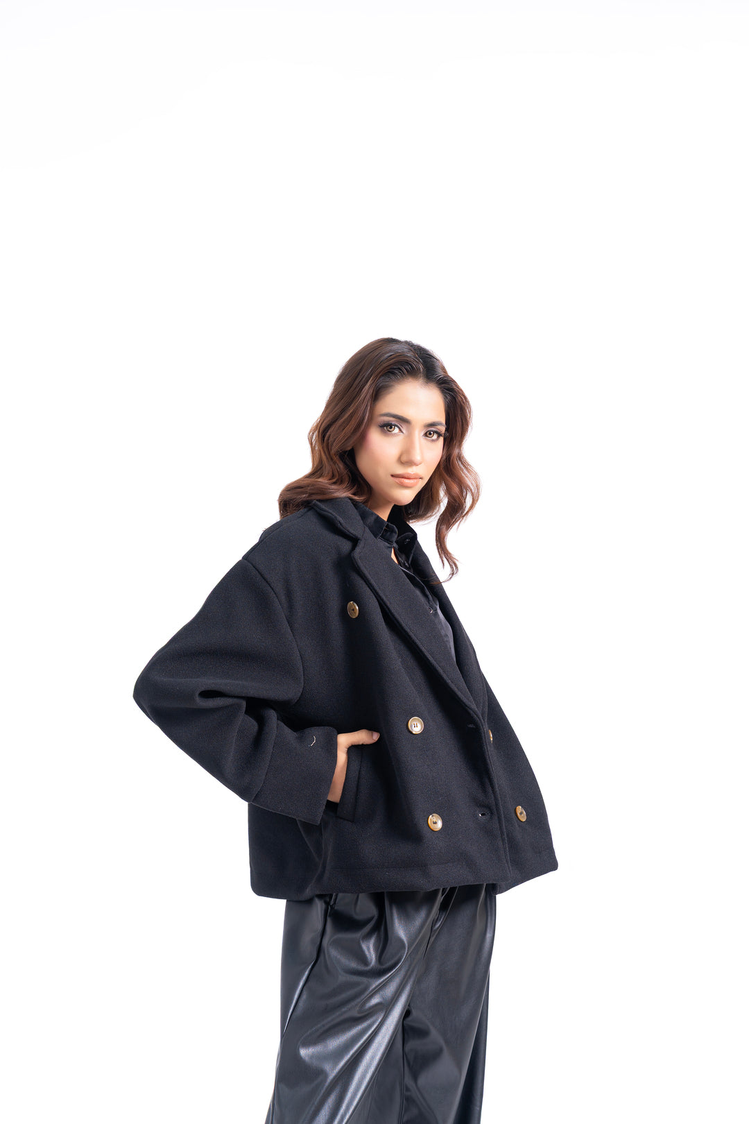 Double Breasted Wool Jacket - Black