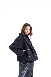 Double Breasted Wool Jacket - Black