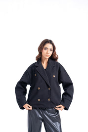 Double Breasted Wool Jacket - Black