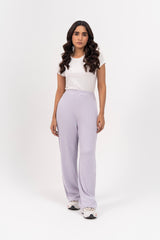 Rib Knit Wide Leg Pant with Pocket - Light Lilac