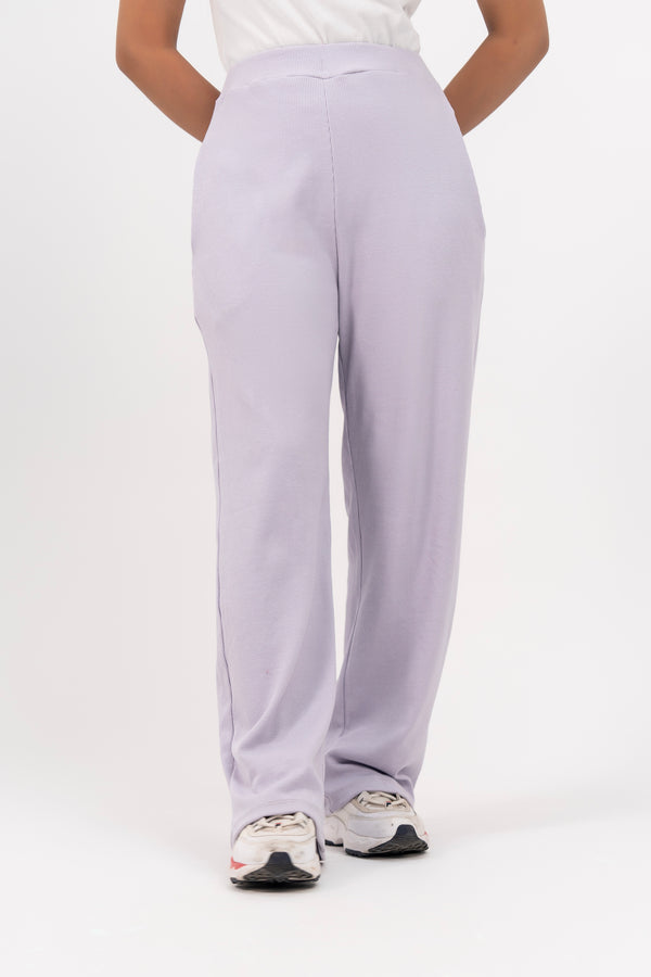 Rib Knit Wide Leg Pant with Pocket - Light Lilac