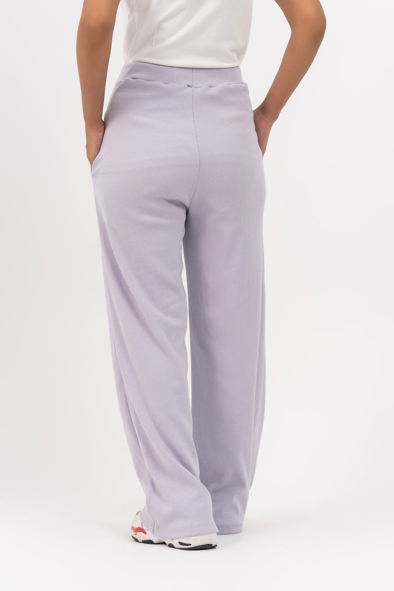 Rib Knit Wide Leg Pant with Pocket - Light Lilac