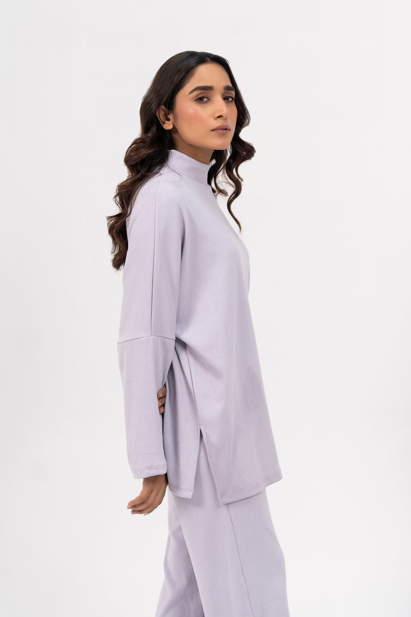 High Neck Oversized Knit Top - Light Lilac