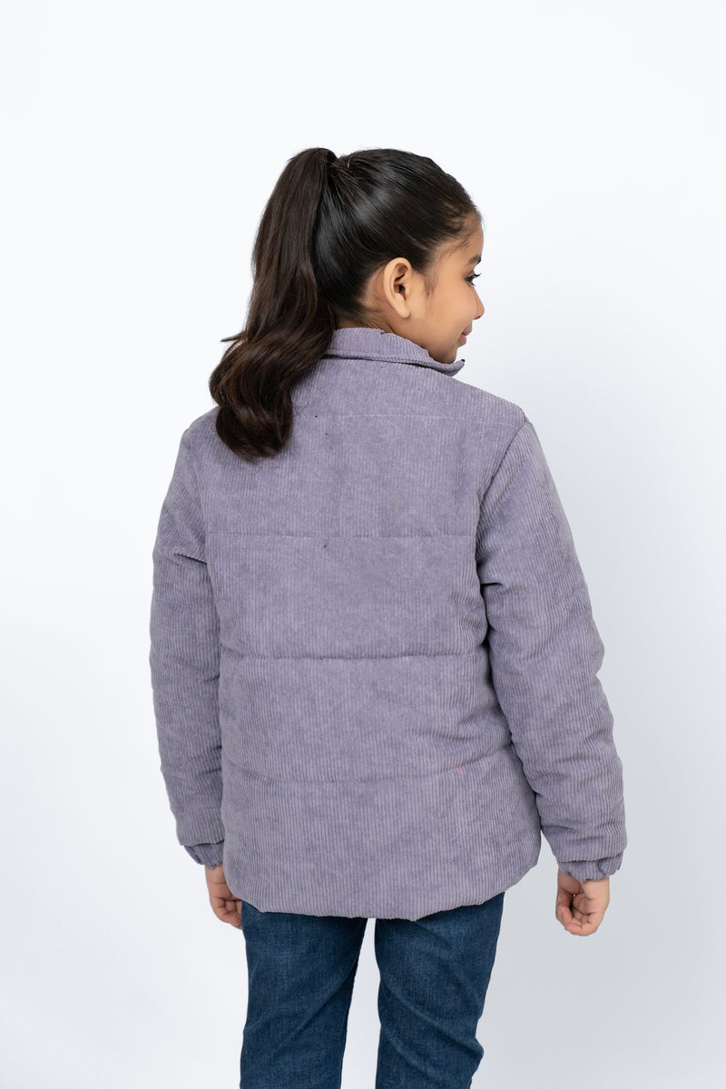Girls Corduroy Puffer Jacket - Light Purple