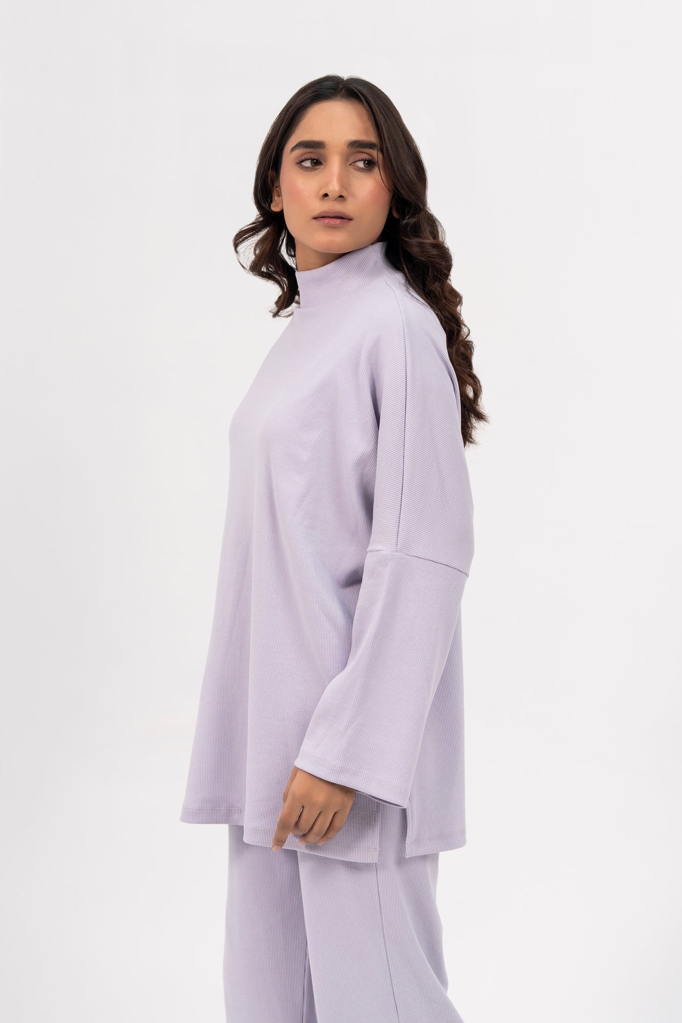 High Neck Oversized Knit Top - Light Lilac