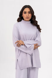 High Neck Oversized Knit Top - Light Lilac