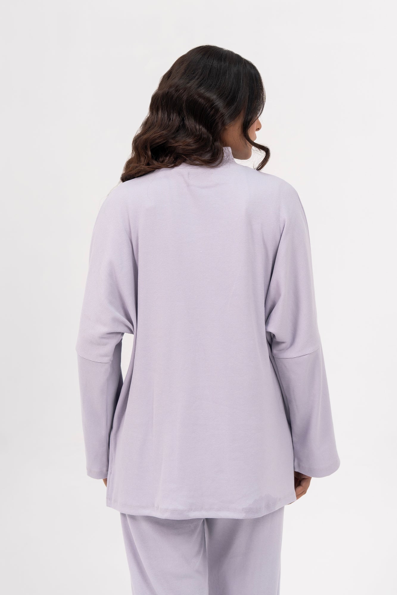 High Neck Oversized Knit Top - Light Lilac