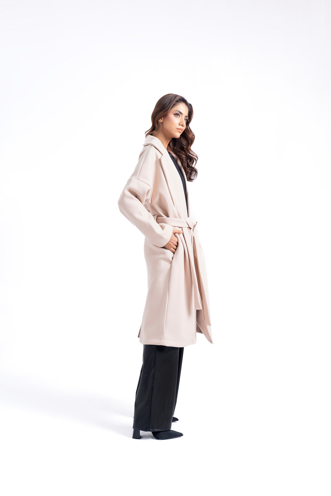 Oversized Belted Wool Coat - Cream