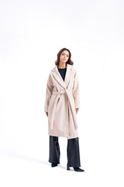 Oversized Belted Wool Coat - Cream